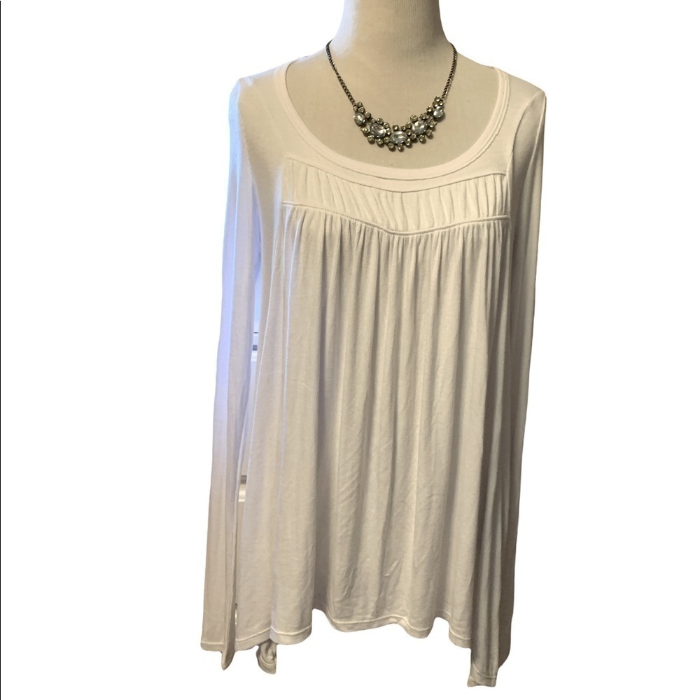 Free People white scoop neck long sleeve ribbed swing tunic length top, small